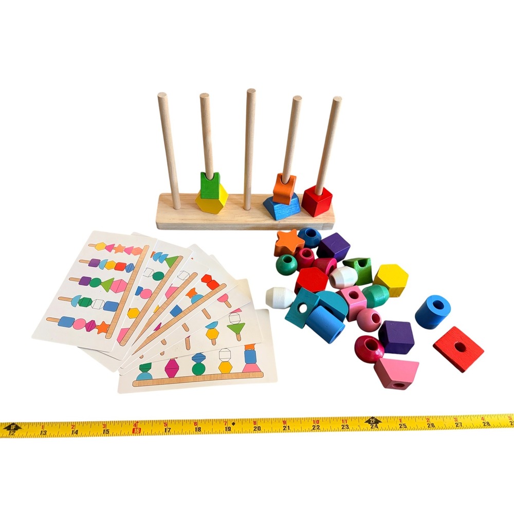 *4for$20 Mix&Match* Wooden Montessori Bead Stacking Pattern Shape Color Toy